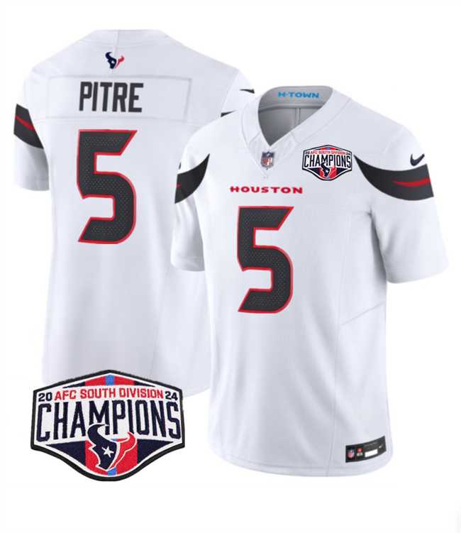 Men%27s Houston Texans #5 Jalen Pitre White F.U.S.E. 2024 AFC South Division Champions Vapor Limited Stitched Jersey